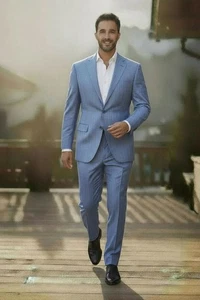 Etro metallic blue pintstriped wool suit IT 50 - Picture 1 of 12