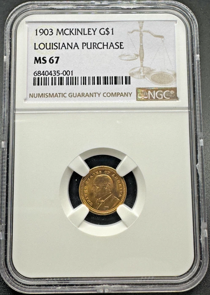 1903 McKINLEY LOUISIANA PURCHASE COMMEMORATIVE GOLD DOLLAR NGC MS67 09XEGA25 - Image 1 of 4