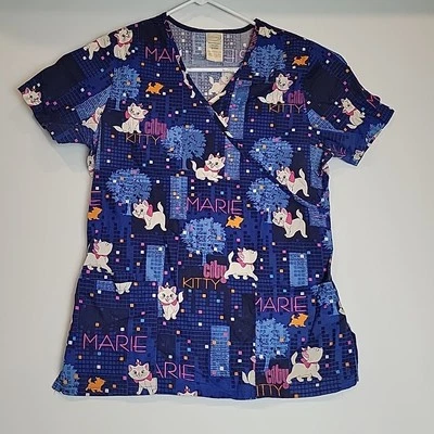 Disney Women’s Scrub Top  V-Neck Marie Size S Aristocats Blue - Image 1 of 4