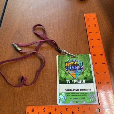 2008 Champs Bowl FSU SEMINOLES FOOTBALL TV Photo Press Pass Laminate Wisconsin - Image 1 of 4