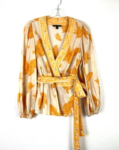 Blusa envolvente Banana Republic talla S dorada mariposa mono tropical manga globo - Imagen 1 de 11