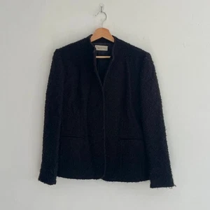 Evan Picone – Vintage 100% Wool Black Bouclé Knit Open Front Blazer Size 12 - Picture 1 of 8