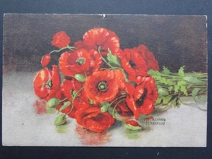 Poppy Postcard: POPPIES c1932 Art by MIACHINO GARCELLO - Inc Donation to R.B.L. - Picture 1 of 2