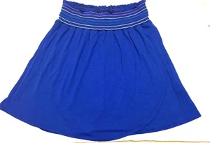 New Juniors Medium Royal Blue Short 14" Skirt Smocking Waist Band Wrap Around - Picture 1 of 2