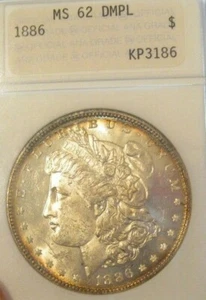 1886 Morgan Silver Dollar ANA holder MS 62 DMPL, RARE Colorful toning 4205 - Picture 1 of 6
