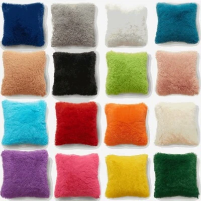 UK Plush Luxury Fluffy Plain Soft Cushion Cover Pillow Cases Home Sofa Decor 17" - Image 1 of 4