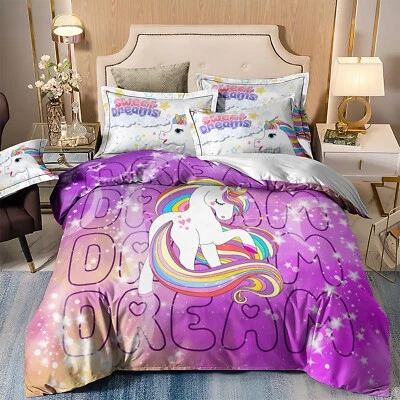 WONGS BEDDING Unicorn Duvet Quilt Cover Bedding Set with Pillow Cases Single Double King Size