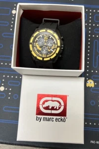 MARC ECKO WATCH CHRONOGRAPH BLACK CASE Black RUBBER W Box Needs Battery - Picture 1 of 14