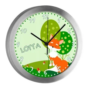 Kinderuhr mit Namen Kinder Funkuhr leise Wanduhr Kinderzimmer Uhr Fuchs - Bild 1 von 6