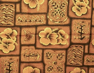 Vintage Hawaiian Cotton Fabric Brown Hibiscus And Leaves 30" x33" - Picture 1 of 4