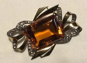 Vintage Brosche Räuchertopas facettiert Sterling - Bild 1 von 5