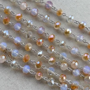 Opal Copper Crystal Rondelle Beaded Rosary Silver Eyepin Chain 8mm 2ft Per Pkg - Picture 1 of 4