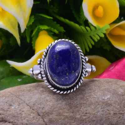 Adorabile Blu Lapislazzuli Gemma 925 Argento Sterling Handmade Anello All Misura - Immagine 1 di 4