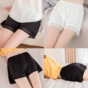 Women Lace Sleep Tracksuit Bottom Shorts Satin Elastic Waist Silky Home Breeches