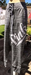 M NWT VICTORIA SECRET VS PINK Lace Up Skinny Collegiate Marled Gray Pants NEW - Picture 1 of 2
