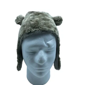 H&M Kid Baby 6-9 Months Gray Faux Fur Animal Ears Pilot Winter Button Hat Cap - Picture 1 of 7