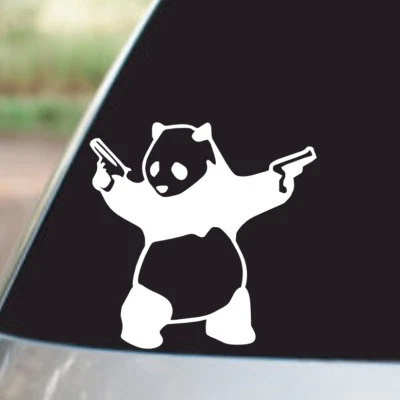 PANDA BEAR WITH GUNS Vinyl Decal Sticker Car Window Wall Bumper FUNNY BANKSY ART - Image 1 of 2