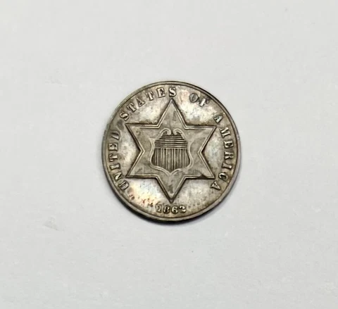 1862 Three Cent 3c Silver XF - AU - Natural Toning - Scarce Date Cover