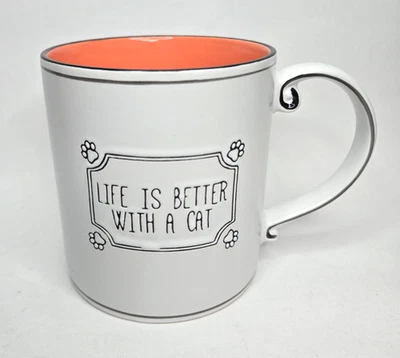 Taza Amante de los Gatos 17oz Retro Blanco Negro Rosa Interior Taza de Café Life is Better w Cat Foto 1 de 4