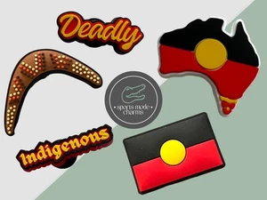Aborigines - Charms für Schuhe Clogs Sandale - Australien Bumerang indigene Flagge - Bild 1 von 22