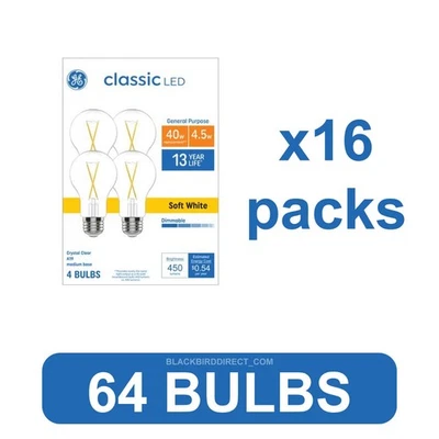 🔥✅ 64 Bulbs GE LED 4.5W 40W Soft White A19 Light Bulbs 450 Lumen Dimmable - Image 1 of 4
