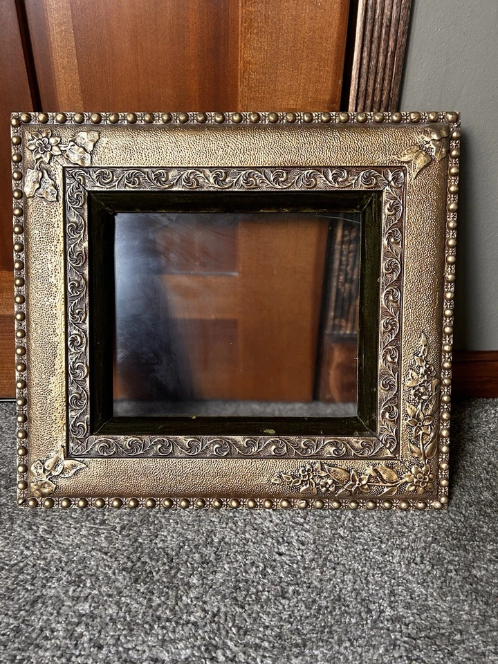 Antique Ornate Gold Picture Frame With Green Velvet Trim.  Has Glass Piece. - Image 1 of 4
