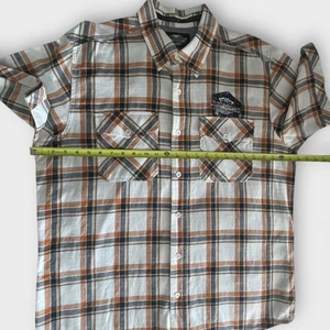 Harley Davidson Camp Shirt Mens XL Orange Black Plaid  Short Mechanic Motorcycle - Picture 1 of 11