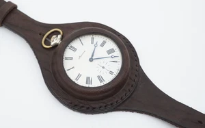 NEW Dark chocolate leather strap band wristband for pocket watch 50mm times WWII - Picture 1 of 12