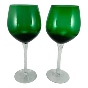 Set 2 bicchieri da vino verde smeraldo gambo intrecciato ritorto trasparente alto 9,5" - Foto 1 di 9
