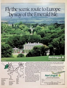 Annuncio stampa VINTAGE ANNI '80 ~ Aer Lingus (Irlanda) ~ Vola la rotta panoramica verso l'Europa - Foto 1 di 1