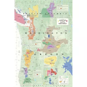 De Long’s Wine Map of the Pacific Northwest 24" x 36" - Picture 1 of 4