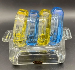 5 PIECE VINTAGE CAMBRIDGE GLASS ASHTRAY SET- HOLDER & 4 ASHTRAY’s Made in USA - Picture 1 of 16