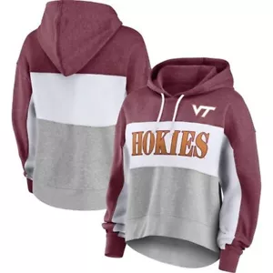 NCAA Virginia Tech Hokies Women's Color Block Hoodie Maroon White Gray SMALL - Picture 1 of 2