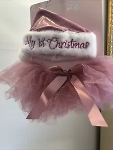 New! bebe Baby "MY 1st Christmas Santa Hat & Pink SparklingTutu Size 6-12 Month - Picture 1 of 3