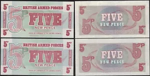 Lot (2) Great BRITAIN British Armed Forces 5 P. PENCE England 6th 1972 P M47 UNC - Picture 1 of 1