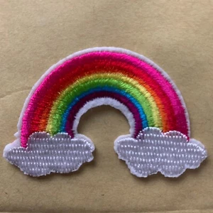 Rainbow with Clouds Colourful Iron on Applique Patch - Picture 1 of 1