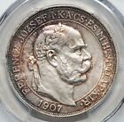 1907, Węgry, Franciszek Józef I. Srebrna moneta 5 korony. Anniwa koronacyjna. PCGS AU58!