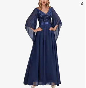 Miusol V Neck Lace Contrast Sequin 3/4 Sleeve Formal Evening Dress (Navy, XL) - Picture 1 of 4