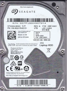 Samsung ST2000LM003 sn: S37 pn: HN-M201RAD/D1 fw: 2BE10001 2TB SATA 2.5" 5227 - Picture 1 of 2