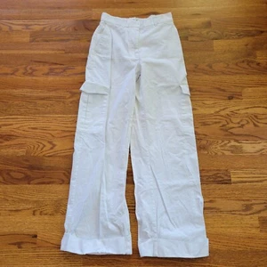 ABERCROMBIE & FITCH COTTON WIDE LEG CUFF CARGO PANTS WOMENS XS WHITE RELAXED - Picture 1 of 10
