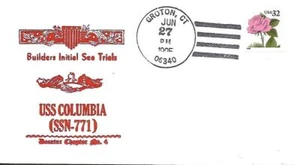 COLUMBIA (SSN-771) 27 June 1995 Builders Sea Trails Decatur Chapter Cachet - Picture 1 of 1
