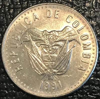 HIGH GRADE UNC 1991 COLOMBIA 50 PESOS COIN- JUN041 - Image 1 of 2