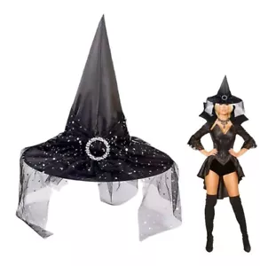 Halloween Witch Hat Gauze Wizard Witch Witch Hats Dress Hat Cosplay Caps Props - Picture 1 of 5