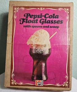 1970’s Pepsi Cola Float Glasses With Spoons & Scoop In Original Box WV - Picture 1 of 5