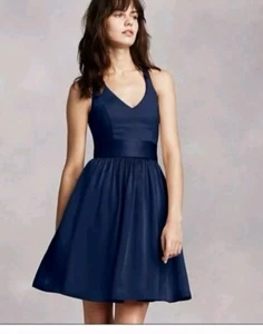 White by Vera Wang Halter Bridesmaid Dress VEN Size 0 Midnight Blue #6 - Picture 1 of 11