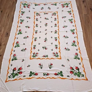 Tovaglia vintage Germania 50 x 72 e 8 tovaglioli abbinati rose nucleo casetta - Foto 1 di 7