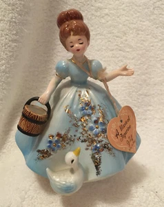 JOSEF ORIGINAL Vintage Musical Mädchen Eimer Ente/Gansblau Figur selten - Bild 1 von 9