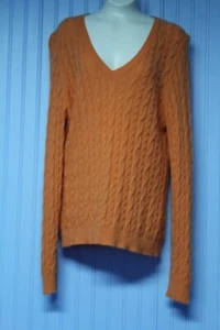 Sutton Studio Petite 100% cashmere orange cabled v neck long sleeve sweater PL - Picture 1 of 3