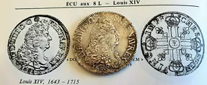 FRANCE- 8 L ECU- 1690 A -PARIS - LOUIS XIV- SILVER- RARE - Picture 1 of 2