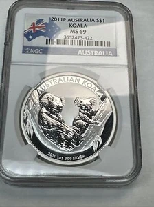 2011 P  Australian Koala 1 oz 0.999 Fine Silver 1 Dollar S$1 coin - NGC MS 69 - Picture 1 of 13